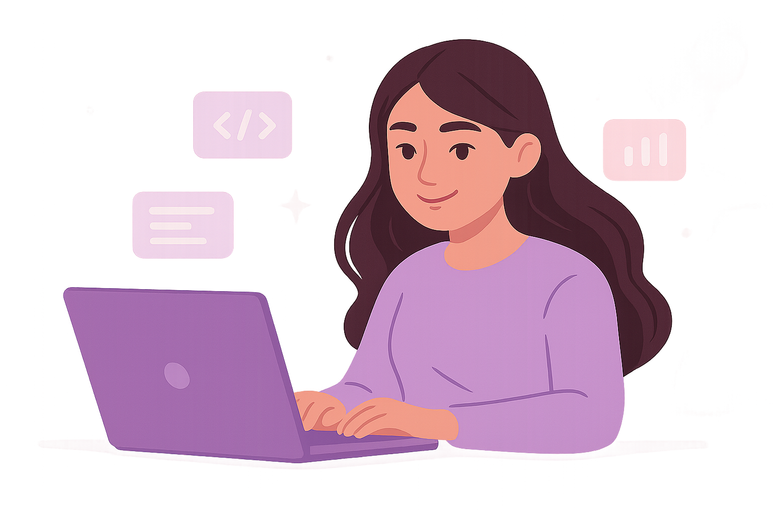 Illustration of Aarshika coding at her laptop